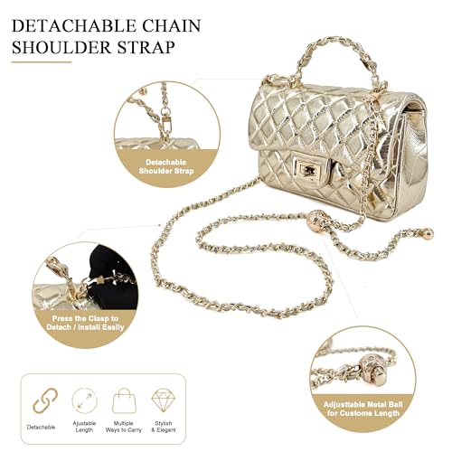 Image of M-ioi-M Small Quilted Crossbody Bags for Women,Leather Shoulder Bag with Gold Chain Strap,Metal Top Handle Flap Evening Purse