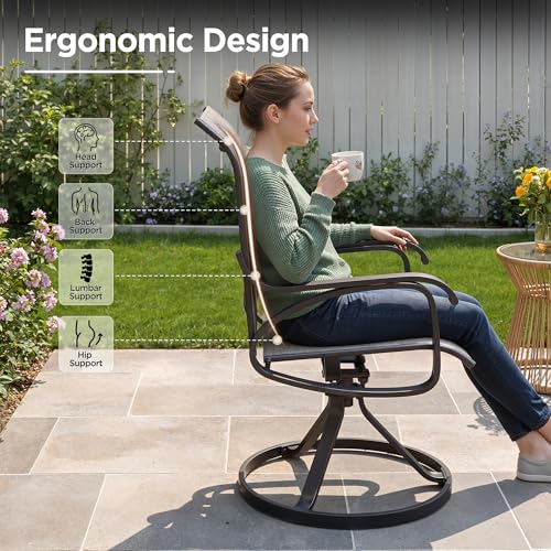 Image of LOUVIXA Patio Swivel Chair Set of 2, All-Weather Patio Swivel Rocking Chair, High Back Patio Dining Chairs for Backyard, Porch, Lawn, Garden(2, Taupe)
