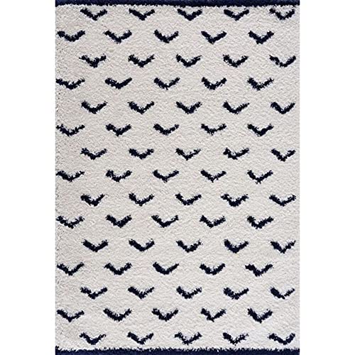 NAZAR Tapis de salon Shaggy longues meches style Berbere - 120 x 160 cm - Blanc et bleu
