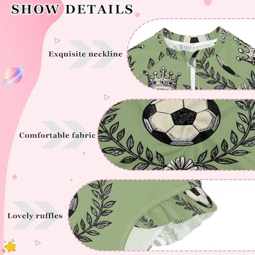 ALAZA Black White Football Leaf Crown Girls One Piece Swimsuit Long Sleeve Rash Guard Swimsuits UV 50+ Swimwear Zipper4