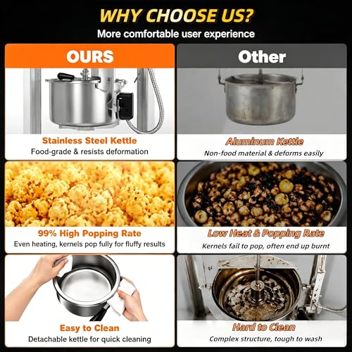 Image of 32oz Commercial Popcorn Machine, Retro Red Pop Corn Popper Cart | 32OZ Non-stick Stainless Steel Kettle, 3-Switch Control, Home Theater Style for Movie Night, Party, Office, School, Business