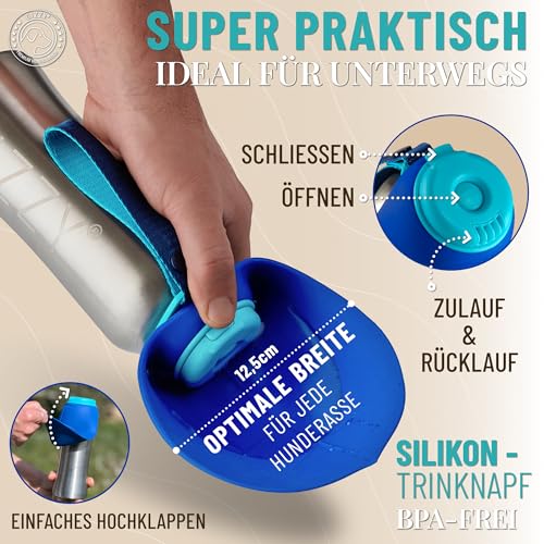 GIZZY® Trinkflasche Hunde für unterwegs - auslaufsicher & robust aus Edelstahl, in 2 Größen inkl. weichem Hundehandtuch | Trinkflasche Hund I Hundetrinkflasche für unterwegs für alle Hunde