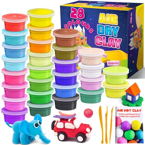 PATIFEED Arcilla de Secado al Aire 28 colores, Arcilla de Modelar Para Niños, Arcilla de Modelar DIY, Suave Y ultraligera, Juguetes de Regalo Para Niños