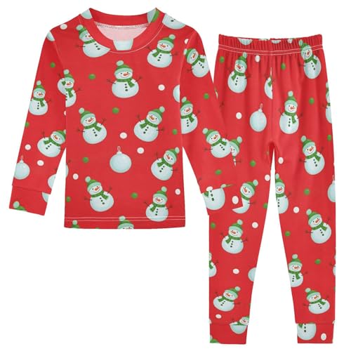 Pajama Sets Long Sleeve Snowman Pattern on Red Soft Comfy Sleepwear 2 Piece PJS 3-8T