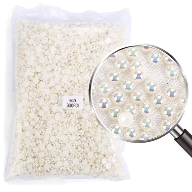 Vente en gros Demi-Ronde Perle Multicolores pour Vêtements Vêtement Nail Art Décorations Accessoires Flatback Résine Perle Perles Artisanat-Beige AB, 6mm-5000Pcs