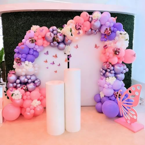 Image of Pink and Purple Balloons Garland Arch Kit, Metallic Pink and Purple Latex Balloons for Girl Women Birthday Bridal Baby Shower Party Decoration