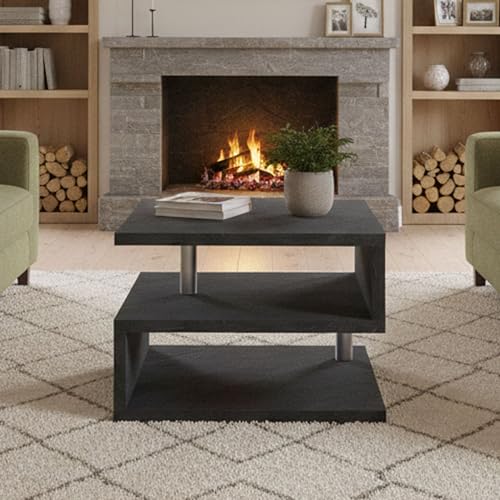 Dmora - Table Basse Gianni, Table Basse de Salon, Meuble de Rangement Bas, Table Basse, 55x55h41 cm, Ardoise