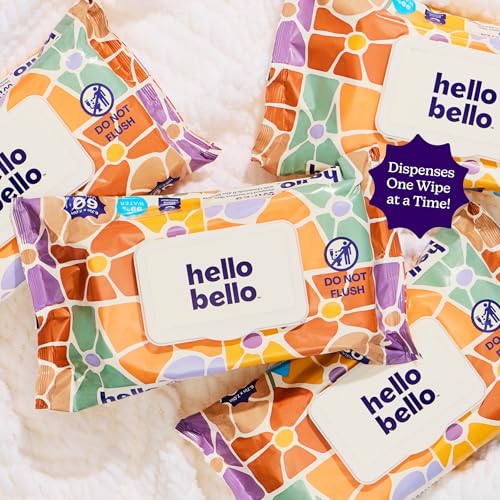 Image of Hello Bello Premium Wipes, Designed for Sensitive Skin with Chamomile & Aloe Extracts, Flower Pop (12 Resealable Packets = 720 Total Wipes)