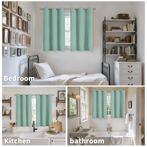 Image of YoungsTex Sage Green Blackout Kitchen Curtains 40 Inch Length - Short Thermal Insulated Drapes with Grommet Room Darkening for Bathroom Cafe Window, 2 Panels, 34 x 40 Inch