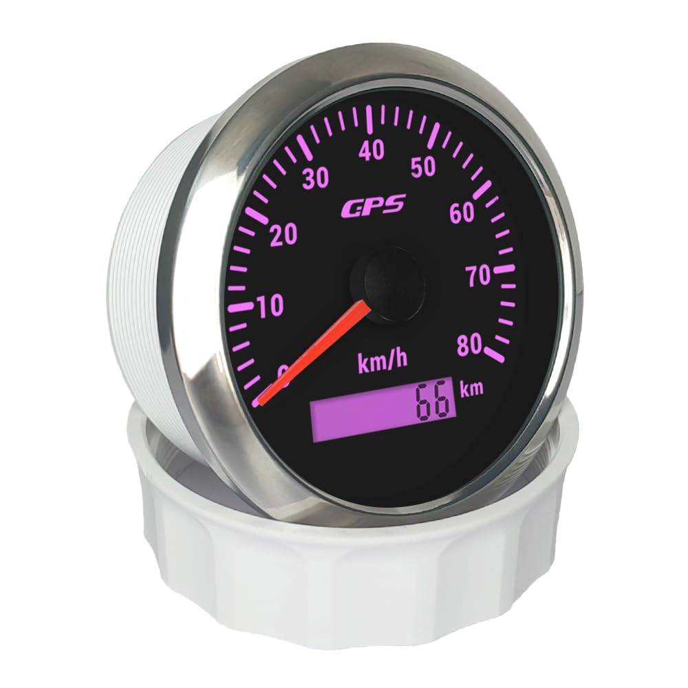 ELING 85 mm GPS-Tachometer Kilometerzähler 0–80 km/h mit GPS-Antenne 7 Farben Hintergrundbeleuchtung, Geschwindigkeitsanzeige für Motorboote und LKWs