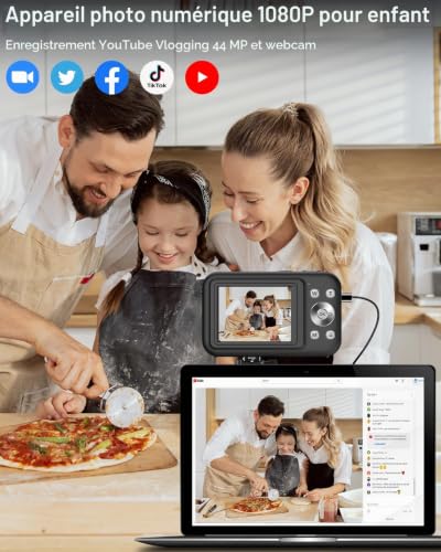 Appareil Photo Numérique avec Carte 32Go, 1080P 44MP Appareils Photo Compact avec 16X Digital Zoom et Batterie, Rechargeables Caméra pour Enfant,Adolescent, Adulte, Débutant(Noir) – vue 2