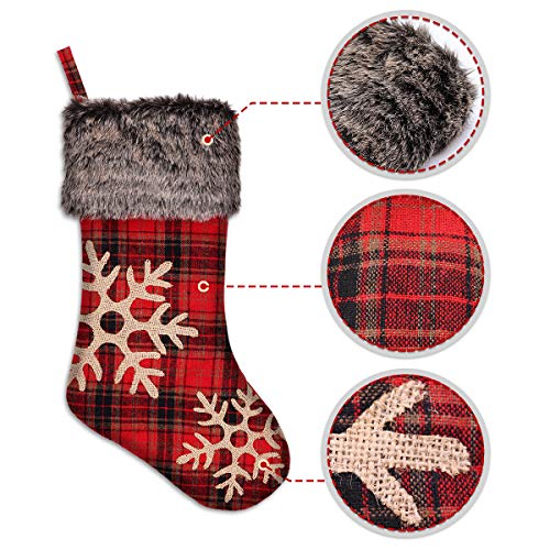 Ivenf Christmas Stockings, 4 Pcs 18 Inches Burlap With Large Plaid Snowflake And Plush Faux Fur Cuff Stockings, For Family Holiday Xmas Party Decorations #TOP1