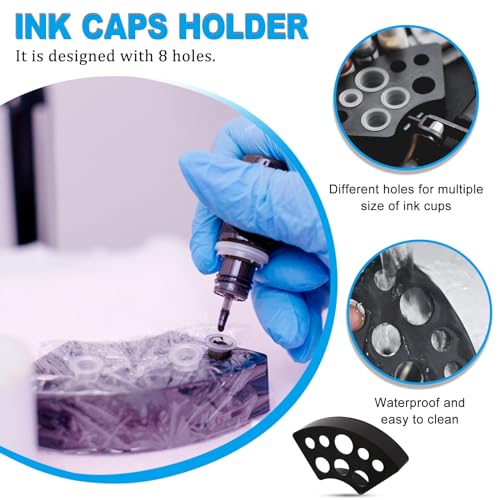 Image of Emalla 305Pcs 3mm Tattoo Skin and Ink Caps Kit Tattoo Supplies for Beginner | 2Pcs Fake Skin Practice and 3Pcs Black Tattoo Ink Cups Holder with 300Pcs Tattoo Ink Caps 100 Small 100 Medium 100 Large