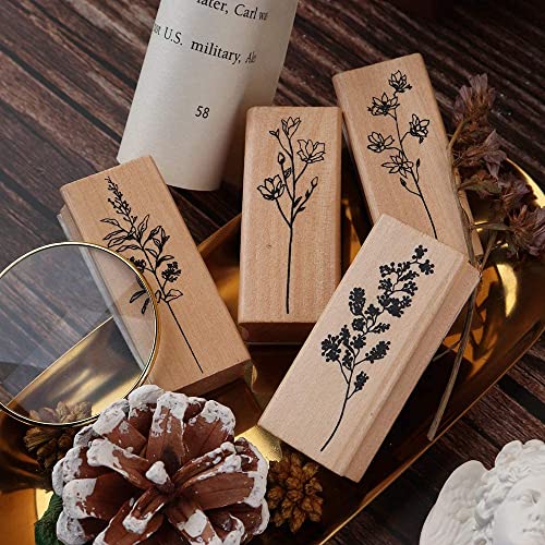 Dizdkizd 8 Pieces Wood Mounted Rubber Stamps, Plant And Flower Decorative Wooden Rubber Stamp Set For Diy Craft, Diary And Craft Scrapbooking #TOP7
