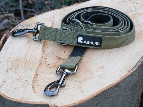 LIEBHUND ComfortLine mit Mesh Gewebe 2m, 2,5cm Hundeleine verstellbar in olivgrün für mittelgroße bis große Hunde - Premium Leine Führleine