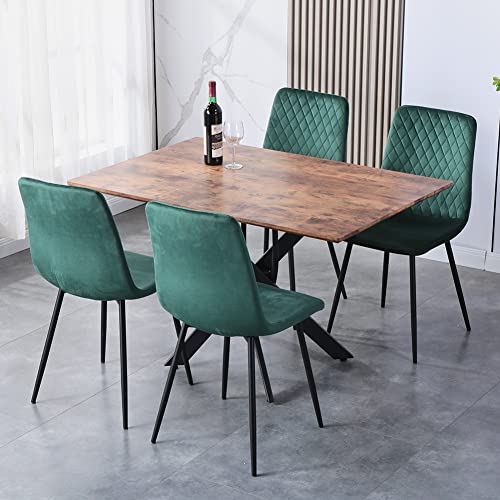 GOLDFAN Essgruppe, Holz Esstisch mit 4 Stühlen Rechteckig Tisch mit 4 Stühlen Set Retro Industrial Braun Esstisch und Grün Stühle Küche Wohnzimmer,110 x 70cm