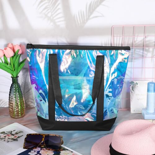 Image of Silkfly Clear Tote Bags Bulk, PVC Shoulder Handbag, Security Approved See Through Bag with Zipper Closure for Work