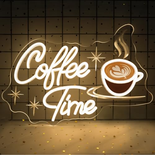 DREAMFORT Coffee Time Neon Sign Latte Art Neon Lights Neon Bar Signs for Wall Decor LED for Cafs Kitchens & Breakfast Bars Light Signs Retro Diner Lighting