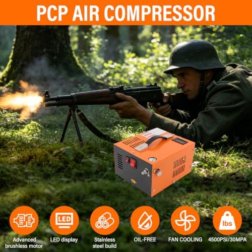 PCP Air Compressor, 4500PSI Portable Oil-Free Pump Dual Power - Orange - 3