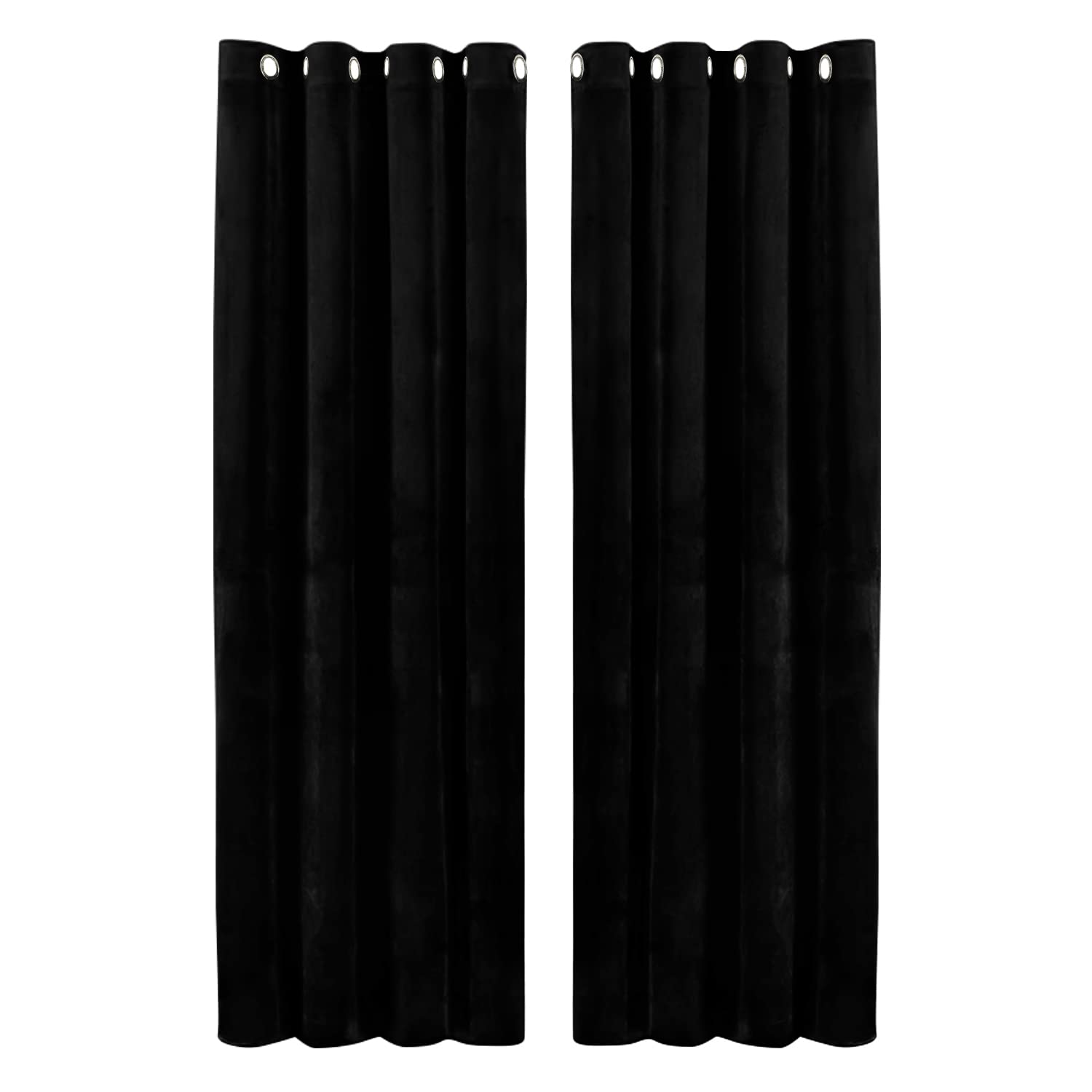 Hafaa Black Blackout Curtains for Bedroom – 46” wide x 54” drop Readymade Crushed Velvet Curtains for Living Room – Eyelet Room Darkening Curtains with 2 Tie Backs (116cm x 137cm) — image 1