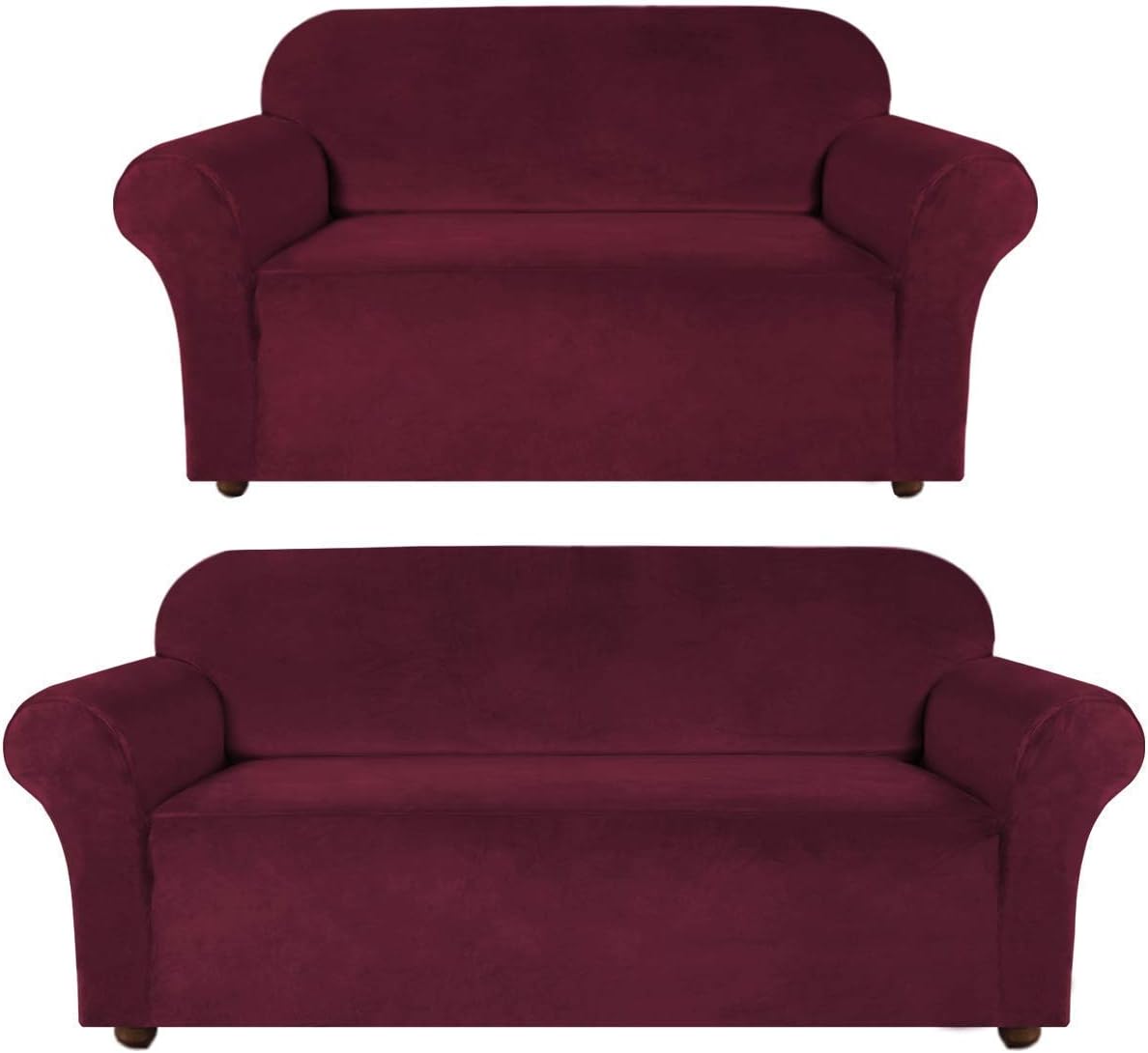 Velvet Sofa Slipcover Bundle with Loveseat High Spandex Sofa Cover/Lounge Covers/Couch Covers Burgundy