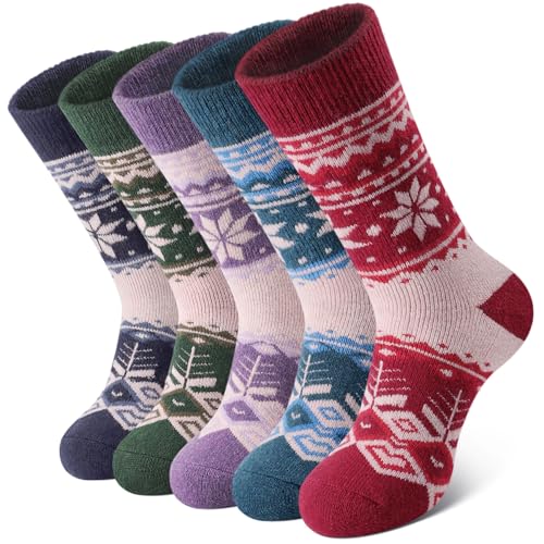 SIMIYA 5 Pairs Merino Wool Socks for Women Winter Thick Warm Hiking Socks Women Thermal Crew Cushion...