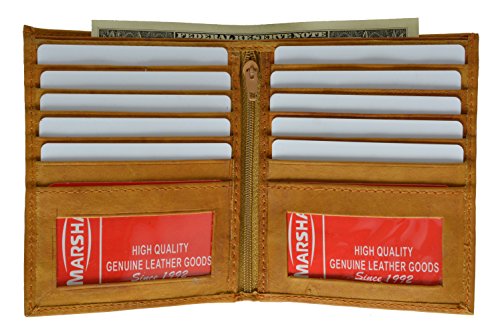 Marshal Men's Genuine Leather European Bifold Wallet Slim Hipster 2 Windows Credit Card Euro (Tan)