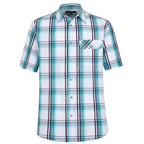 Jiaer Men's Casual Stylish Short Sleeve Button-Up Plaid Shirts Cotton Shirt L06 #TOP2