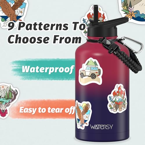 Image of 64oz Insulated Water Bottle (Cold for 48 Hrs),BPA Free&Leak Proof,Half Gallon Stainless Steel Water Flask,Water Jug with Straw Spout Lids for Gym,Hiking,Camping,Red Purple