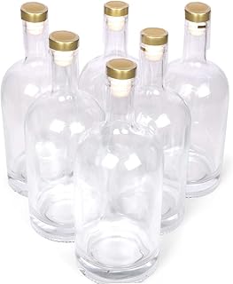 6x 750ml Glass Spirits Vodka Whiskey Rum Round Clear Bottles Black Gold Silver Cork Home Brew (Gold Bottle Cork)