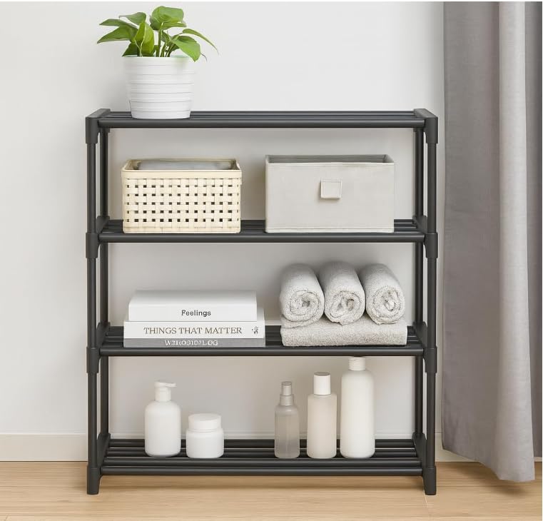 Image of PLS GLOBAAL Shoes Rack 4 Tier Shoe Rack with Shelf, Folding ShoeRack for Bedroom, Living Room, Entryway, White, ShoeRack, Footwear Stand for Home, Shoe Rack Plastic, Shoes Rack with 4 Layer (4 Layer)