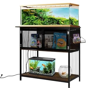 TQVAI 40-55 Gallon Fish Tank Stand – 800lbs Weight Capacity – Heavy Duty Aquarium Stand Cabinet with Power Outlets for 2 Tanks, Aquarium Decor Accessories, Reptile Turtle Tank, Black