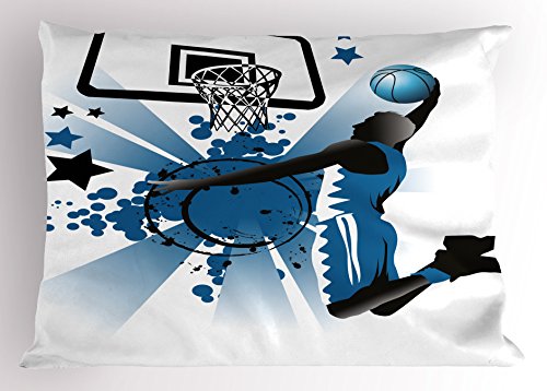 Ambesonne Teen Room Pillow Sham, Silhouette of Basketball Player Jumping Success Stars Illustration, Decorative Standard King Size Printed Pillowcase, 36