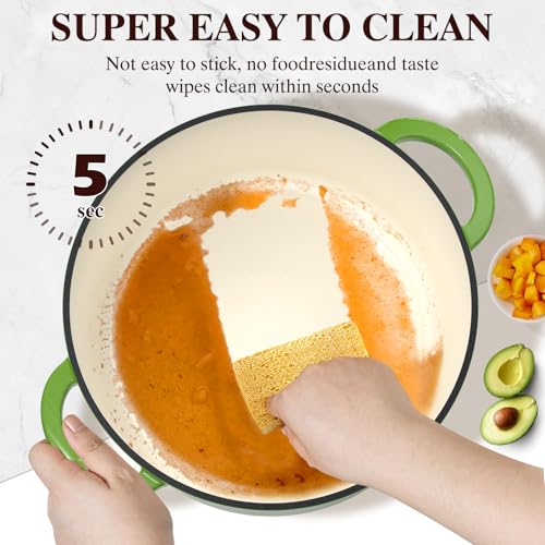 Image of Umite Chef 5QT Enameled Cast Iron Dutch Oven Pot with Lid, Heavy-Duty, Cookware for Bread Baking, Braising, Stews, Roasting, Wedding Registry Ideas & Gifts(Green)
