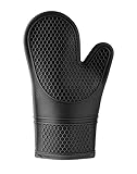 Silicone Oven Mitt, Black, Heat Resistant Kitchen Glove with Honeycomb Grip Pattern, Fabric Lined with Hanging Loop