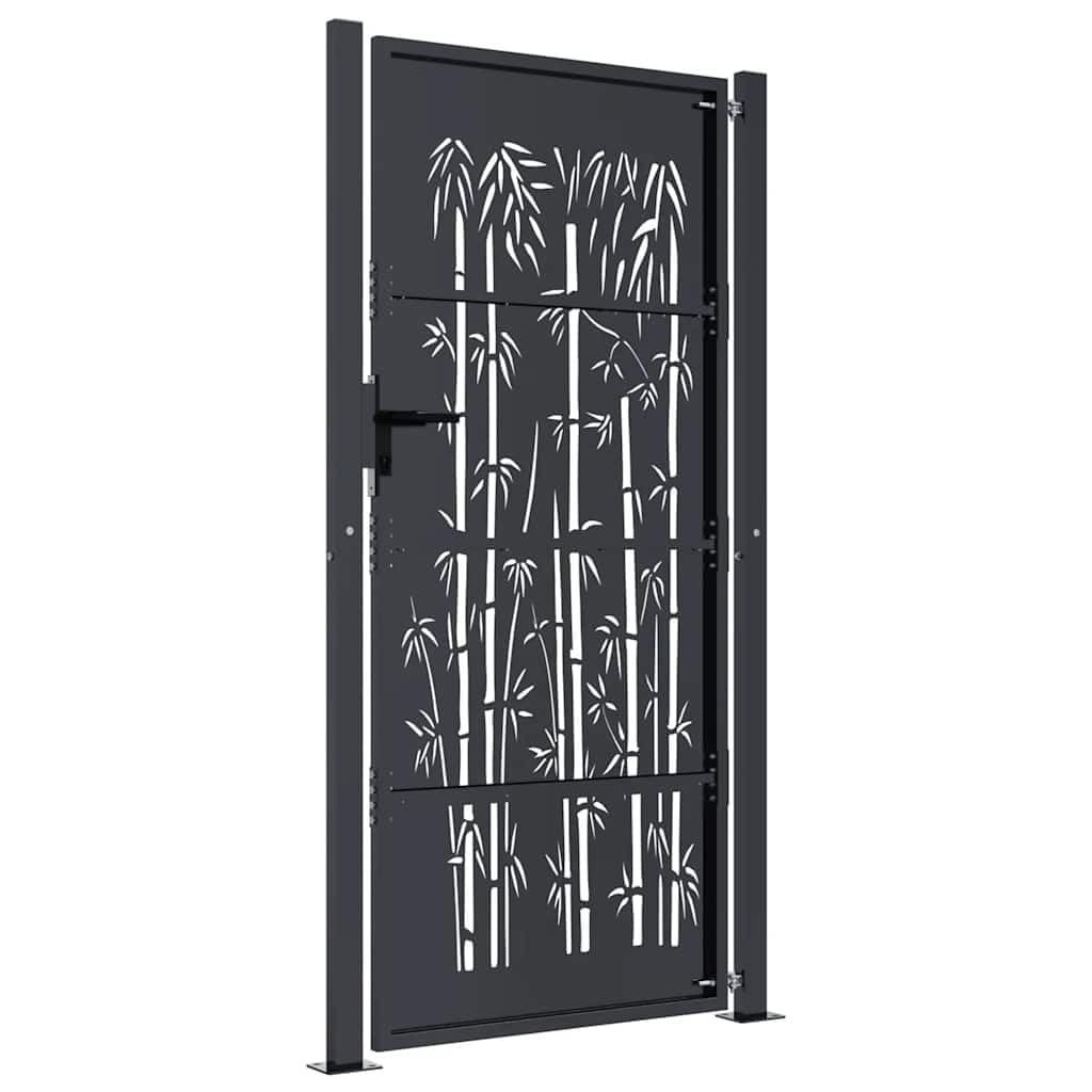 vidaXL Puerta de jardín Acero Gris Antracita diseño bambú 100x200 cm, Puerta de Valla, Puerta de Exterior, Puerta de Metal, Puerta de Seguridad