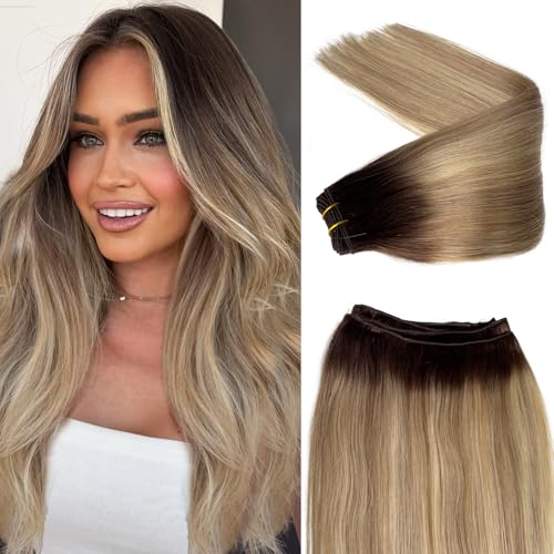 Sew in Hair Extensions Real Human Hair Balayage...