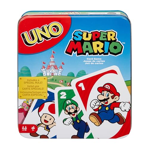 Mattel Games UNO Super Mario Kartenspiel Motivdeck mit gezeichneten Charakteren zum Sammeln, 112 Karten mit Abbildungen der Charaktere, Geschenk für Kinder ab 7 Jahren, HJC89