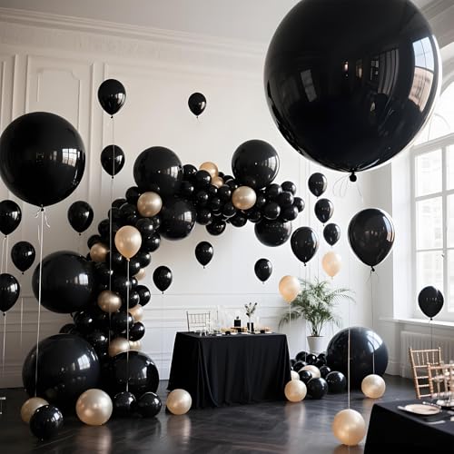 Image of Black Balloons 9pcs 36 Inch Extra Large Big Jumbo Giant Matte Black Latex Helium Balloons for Graduation Halloween New Year Anniversary Birthday Retirement Party Decorations