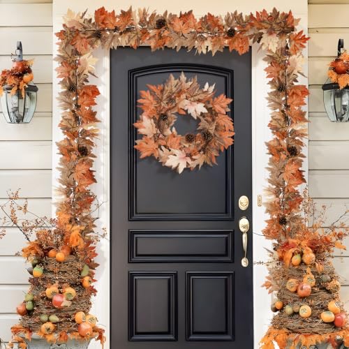 6 Ft Fall Garland with Lights & Timer, Thanksgiving Fireplace Mantel Decor - image 5