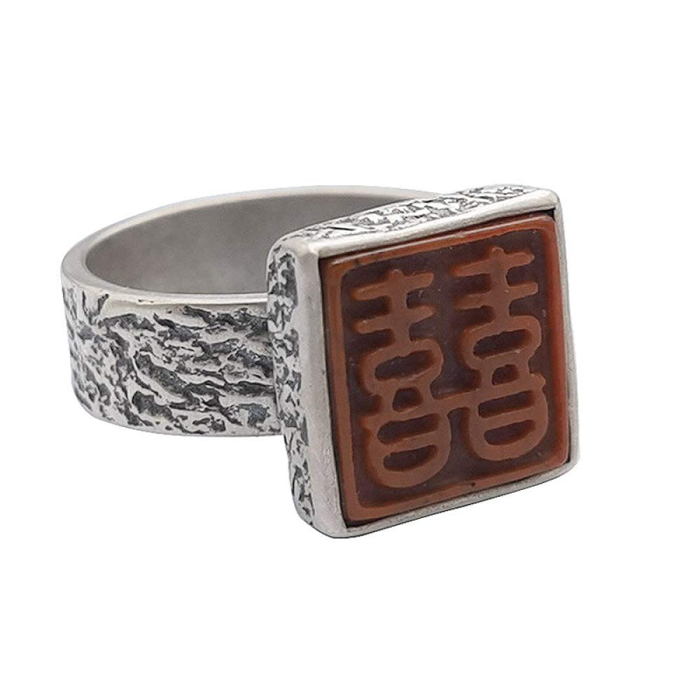 Ring Aus 925Er Sterlingsilber, Sterling Silber Ringe Frauen 925 Doppelte Freude Worte Verstellbare Ringe Hammermuster Massiver Ring Sterling Kleid Ringe Verlobungsring Geschenke Für Männer Frau Ew