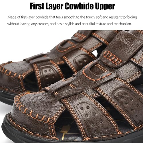 Men's Closed Toe Leather Fisherman Adjustable Lightweight Outdoor Beach Sandals Comfortable Summer Leather Hiking Beach Shoes2
