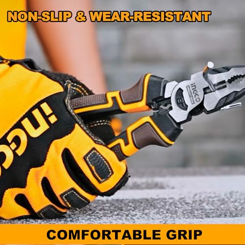 Image of INGCO 3 Pcs High Leverage Pliers Set, Cr-V, 8 inch Combination Plier, 7 inch Diagonal Cutting Plier, 6 inch Long Nose Plier, Saving 30% Strength