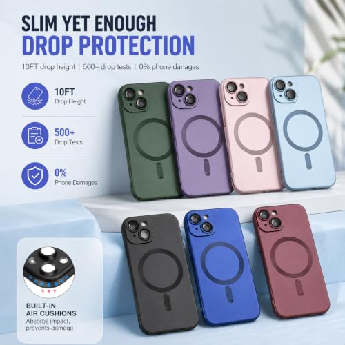 Image of MagPro Metallic Finish Case for Apple iPhone 15 | MagSafe Compatible Magnetic Cover, Matte Luxury Metallic Luster, Shockproof TPU, Camera Lens Guard, Wireless Charging Compatible | Red