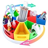Tomkids Art Supply Organizer Classroom Organization and Storage Pen Holder Desk Organizer for Marker,Crayon,Homeschool Supplies 360° Spin Art Caddy with Removable Bins, Birthday Gift for Kids 12 Inch