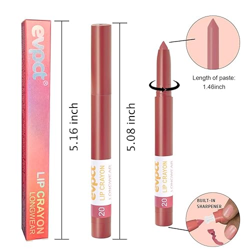 Miniatura 23 de evpct Juego de 3 lápices y lápices labiales mate de color rosa natural claro, lápiz y lápiz labial, juego de lápiz labial y delineador de labios a