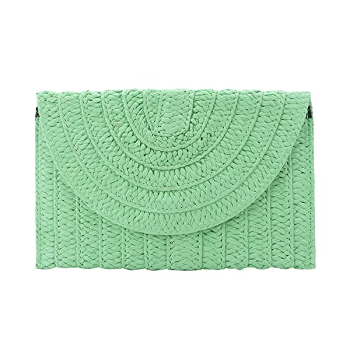 Syrads Bolso de Paja para Mujer - Sobre de Playa de Verano - Verde