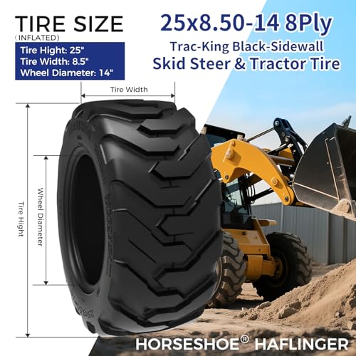HORSESHOE HAFLINGER TRAC-KING 2 New 25x8.50-14 / 25x8.5-14 8PR SKID STEER TIRES w/Rim-Guard-Wall LRD Heavy Duty (25x8.50-14 8Ply)