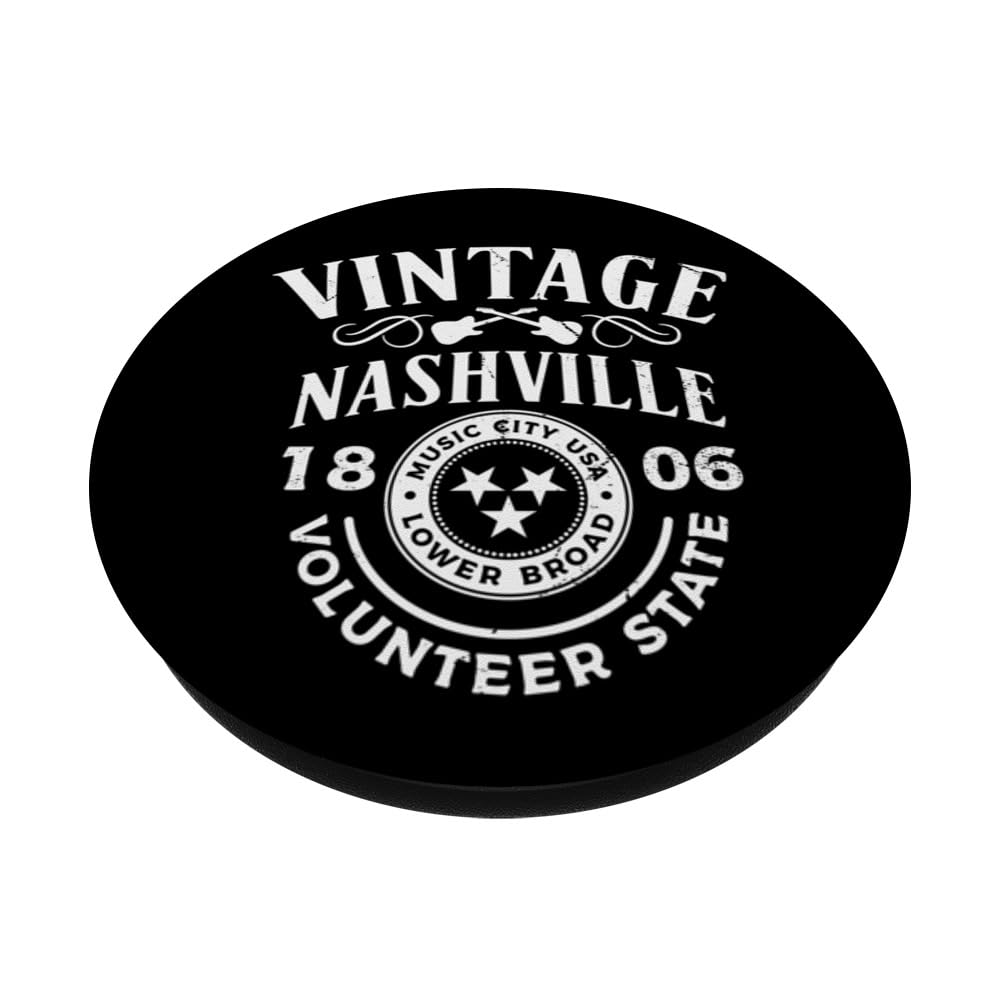 Vintage Nashville Music City Lower Broad Distressed Souvenir PopSockets Swappable PopGrip, Black - Image 2