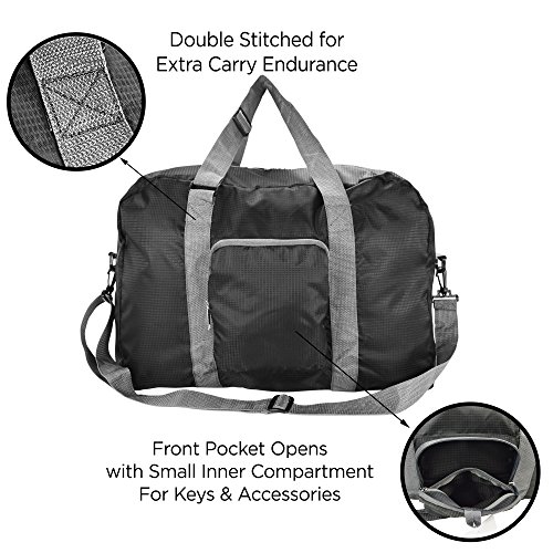 DALIX Foldable Travel Bag Packable Duffle Duffel Bag Carry On Black